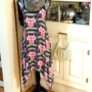 Hi Low tropical floral dress Made In USA.